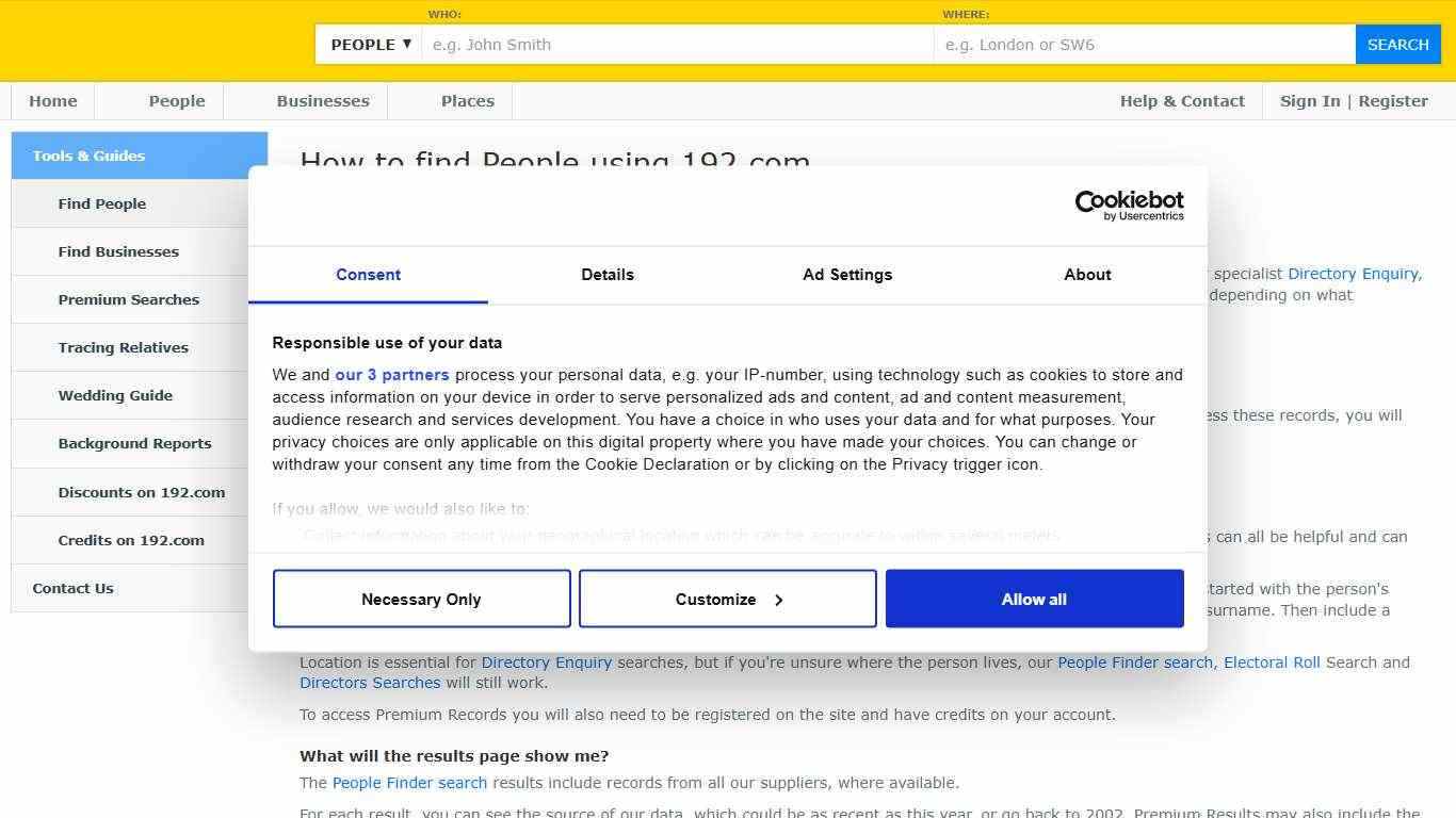 How to find People? - 192.com